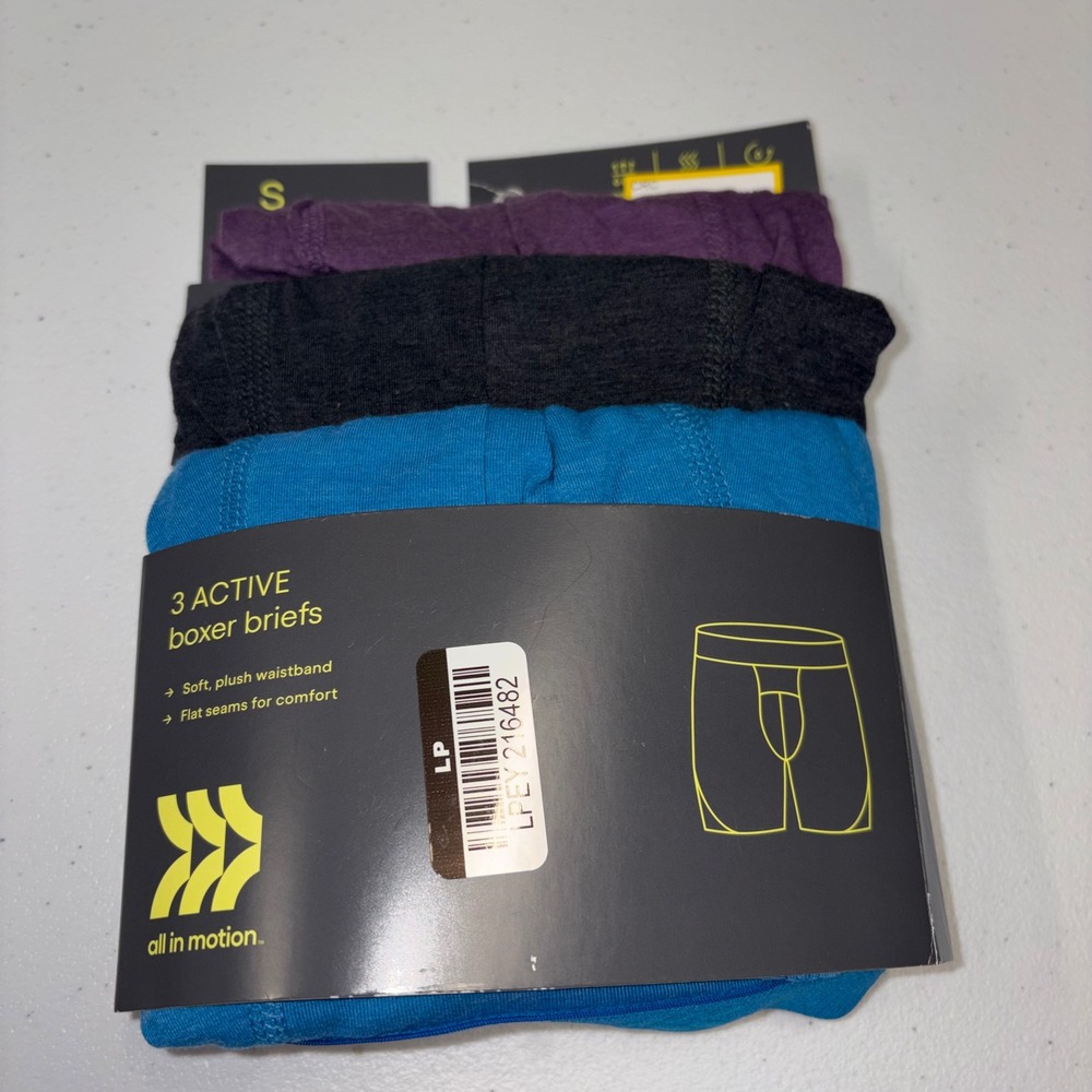 All in Motion 3 Pack Active Boxer Briefs Blue Black Grape Small 040 01 0393